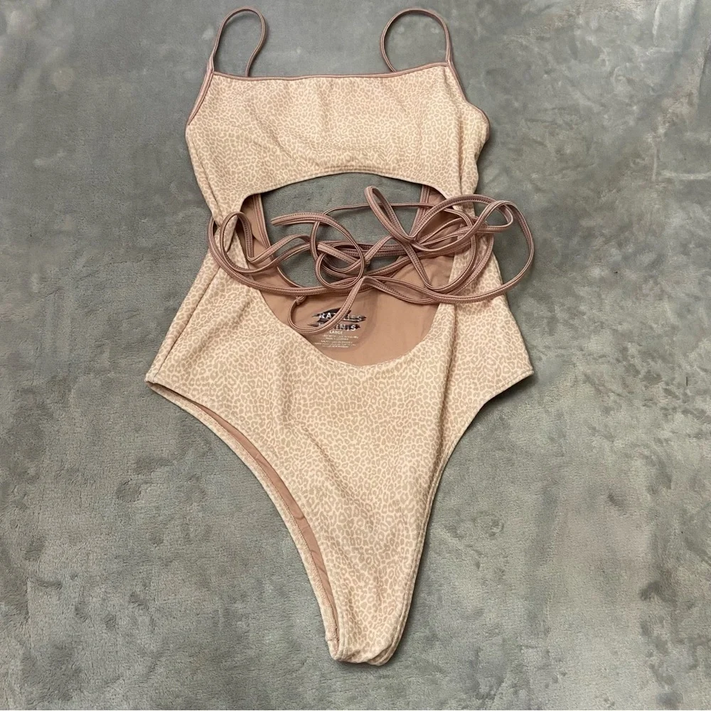 New! Frankie’s bikinis Alice Terry Wrap One Piece leopard Swimsuit 10760
